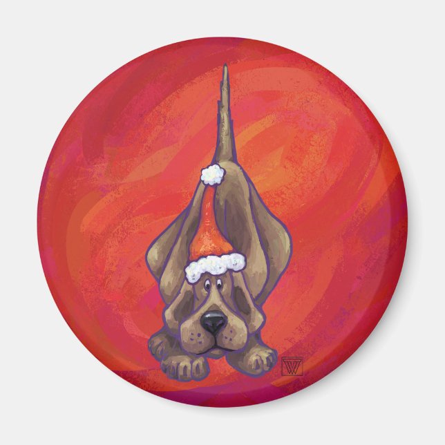 Hound Dog Christmas On Red Magnet (Front)