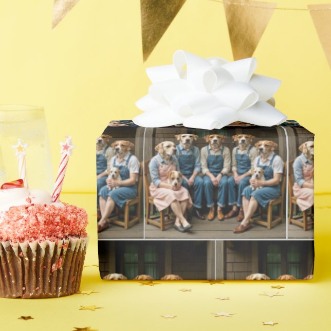 Hound Dog Family Portrait On a Porch Wrapping Paper (Birthday Party)