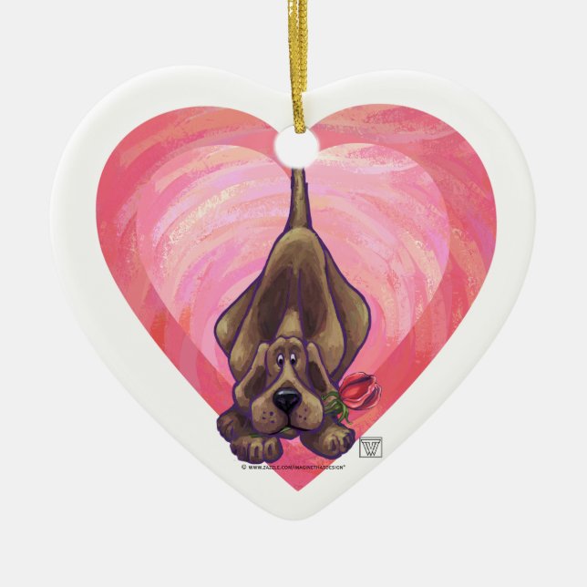 Hound Dog Valentine's Day Ceramic Tree Decoration (Front)