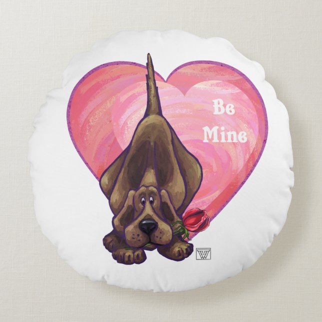 Hound Dog Valentine's Day Round Cushion (Front)