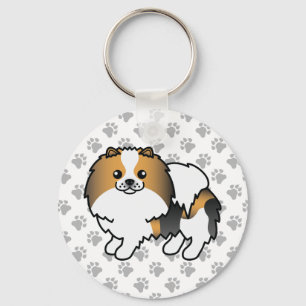 Hound Tricolor Pomeranian Cute Cartoon Dog & Paws Key Ring
