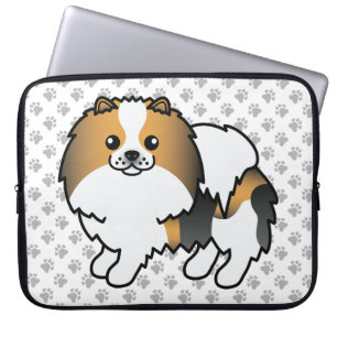 Hound Tricolor Pomeranian Cute Cartoon Dog & Paws Laptop Sleeve