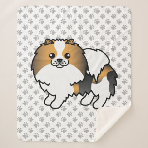 Hound Tricolor Pomeranian Cute Cartoon Dog & Paws Sherpa Blanket