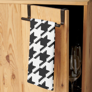 Hounds-tooth Black White Classic Weaving Pattern Tea Towel