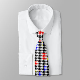 Houndstooth Abstract Black and Colours Modern Art Tie