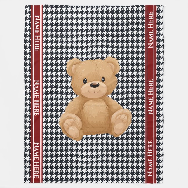 Houndstooth Bear Home Fleece Blanket (Front)
