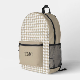 Houndstooth Beige White INITIALS Preppy Chic  Printed Backpack