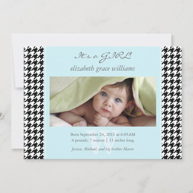 Houndstooth Birth Announcements (Front)