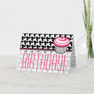 Houndstooth Birthday Card with Pink Cupcake
