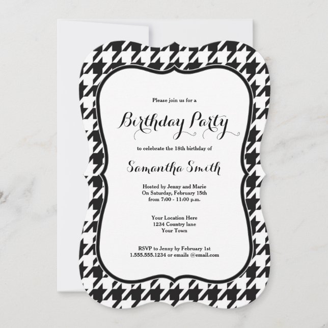 Houndstooth Birthday Party Invitation (Front)