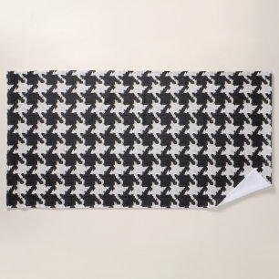 Houndstooth Black White Pattern Beach Towel