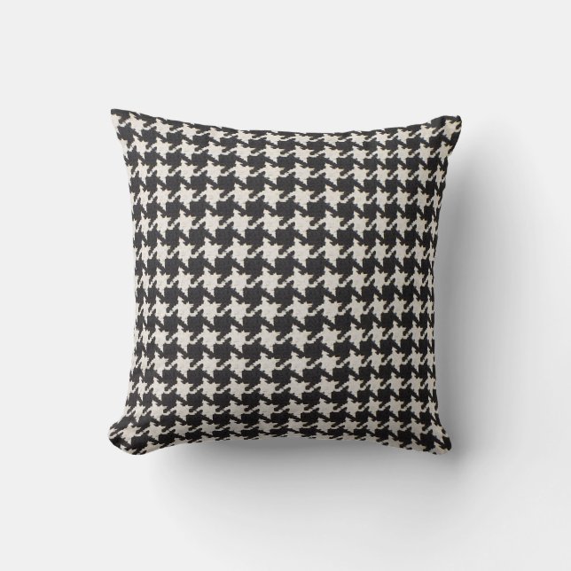 Houndstooth Black White Pattern Cushion (Front)