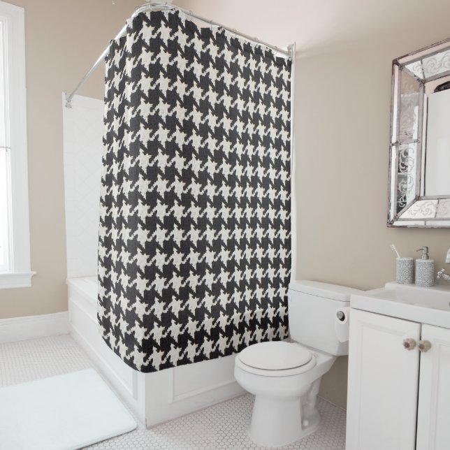 Houndstooth Black White Pattern Shower Curtain (In Situ)