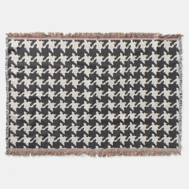 Houndstooth Black White Pattern Throw Blanket (Front)