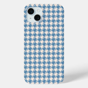 Houndstooth Blue+Cream Rpt Pattern iPhone 15 Mini Case