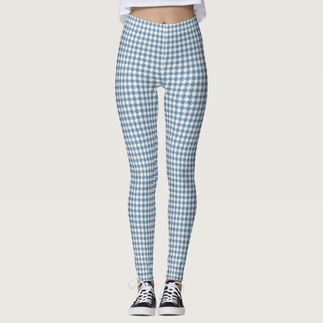 Houndstooth Blue+Cream Sml Pattern Leggings (Front)