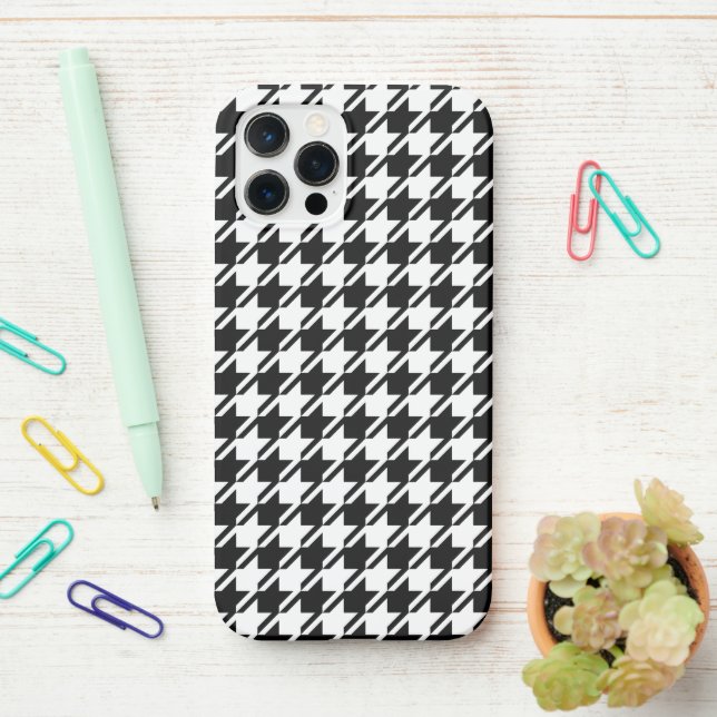 Houndstooth BW Rpt Pattern iPhone Case (On Desk)