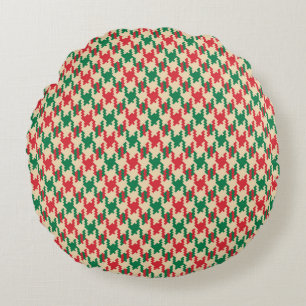 Houndstooth check pattern, dog tooth design. round cushion