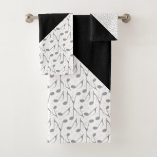 Houndstooth Chic Musical Notes Pattern Bath Towel Set