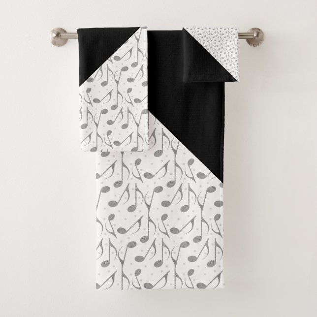 Houndstooth Chic Musical Notes Pattern Bath Towel Set (Insitu)