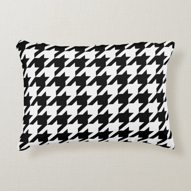 Houndstooth classic weaving black white pattern decorative cushion (Front)