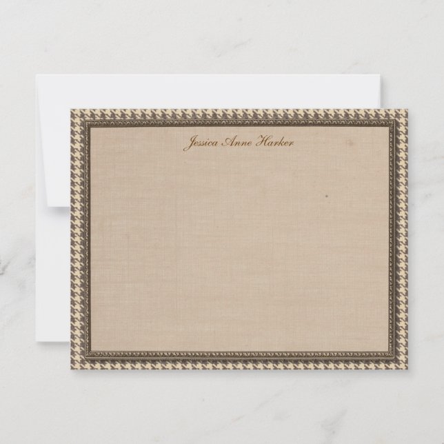 Houndstooth Elegant Personalised Flat Note Cards (Front)