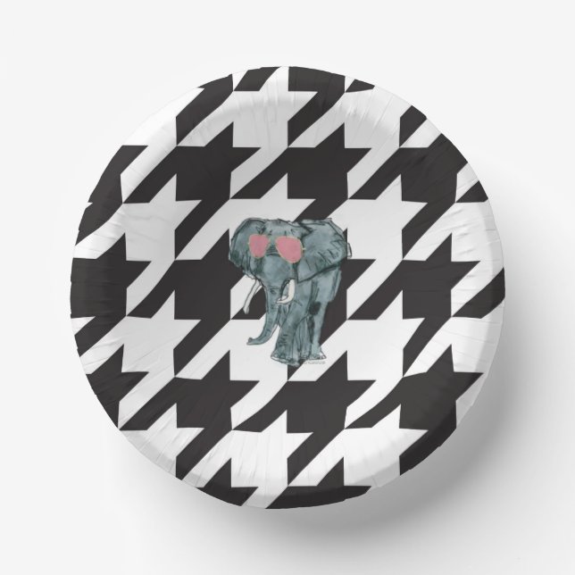 Houndstooth Elephant Wearing Aviators Party Plates (Front)