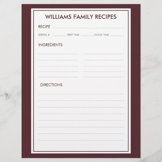 Houndstooth Family Name Recipe Insert  (Front)