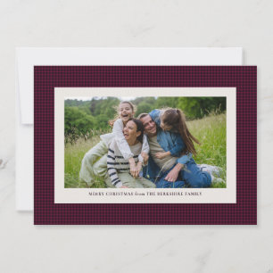 Houndstooth frame plum holiday photo card