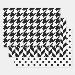 Houndstooth, Herringbone, Dot DIY Colours Wht Blac Wrapping Paper Sheet