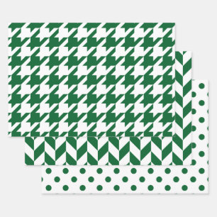 Houndstooth, Herringbone, Dot DIY Colours Wht Gree Wrapping Paper Sheet