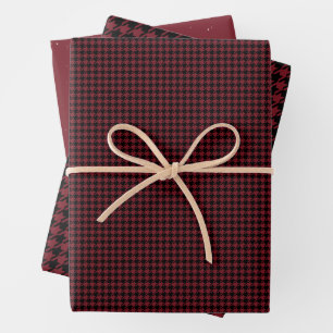Houndstooth holiday check dark red Christmas Wrapping Paper Sheet