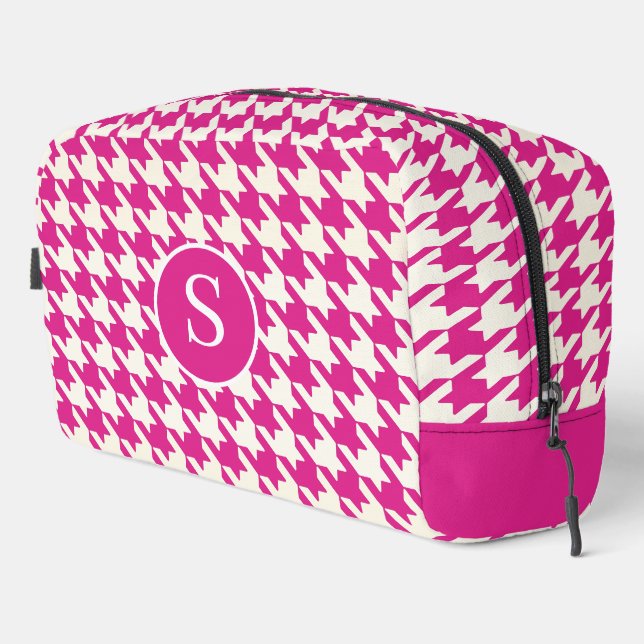 Houndstooth Hot Pink & White Toiletry Bag (Right Corner)