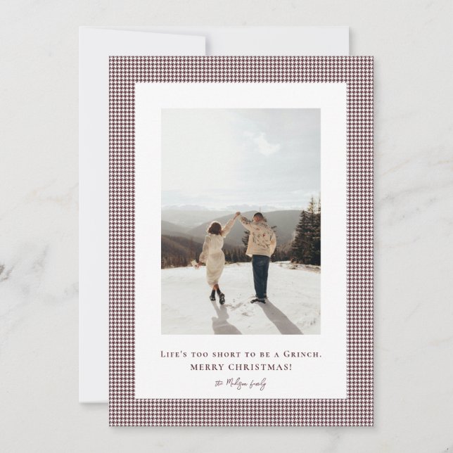 Houndstooth Light Chocolate Cosmos frame photo  Holiday Card (Front)