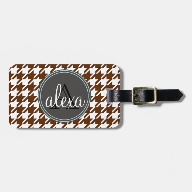 Houndstooth Monogram Luggage Tag (Front Horizontal)