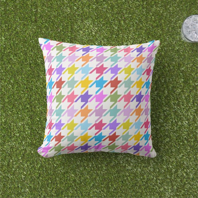 Houndstooth Multicolor+White Big Pattern Cushion (Grass)