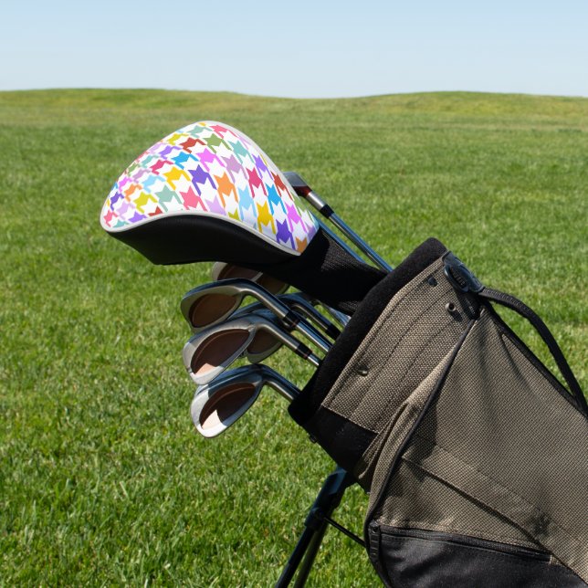 Houndstooth Multicolor+White Big Pattern Golf Head Cover (In Situ)