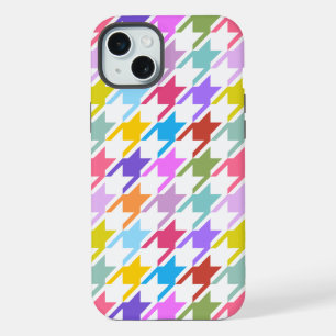 Houndstooth Multicolor+White Big Pattern iPhone 15 Plus Case