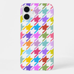Houndstooth Multicolor+White Big Pattern iPhone 16 Plus Case