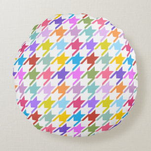 Houndstooth Multicolor+White Big Pattern Round Cushion