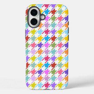 Houndstooth Multicolor+White Pattern iPhone 16 Plus Case