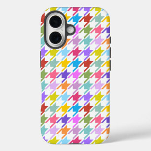Houndstooth Multicolor+White Pattern iPhone 16 Case