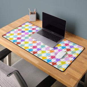 Houndstooth Multicolor+White Pattern Desk Mat