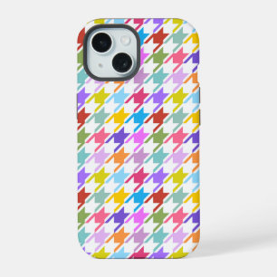 Houndstooth Multicolor+White Pattern iPhone 15 Case