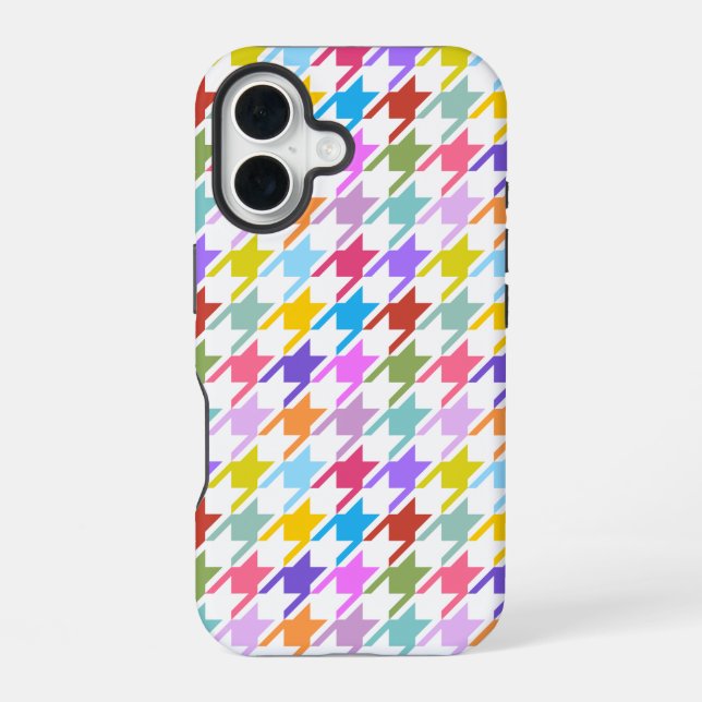 Houndstooth Multicolor+White Pattern iPhone 16 Case (Back)