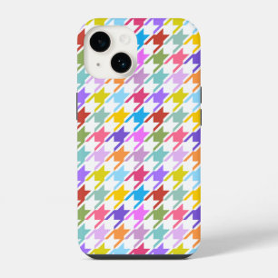 Houndstooth Multicolor+White Pattern iPhone 14 Case