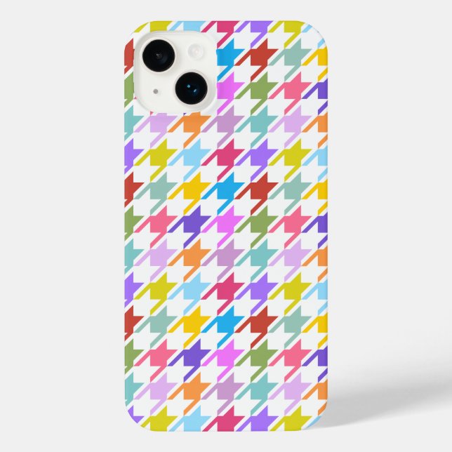 Houndstooth Multicolor+White Pattern iPhone Case (Back)