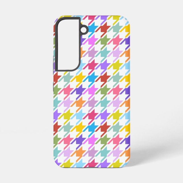 Houndstooth Multicolor+White Pattern Samsung Galaxy S22 Case (Back)