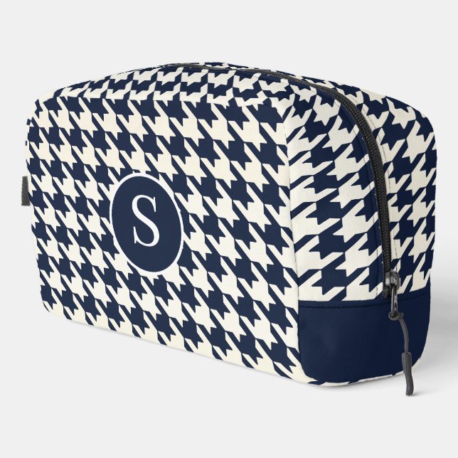 Houndstooth Navy Blue & White Toiletry Bag (Right Corner)