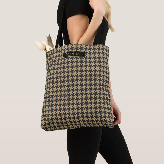 Houndstooth-Pale Taupe- Tote Bag (Close Up)